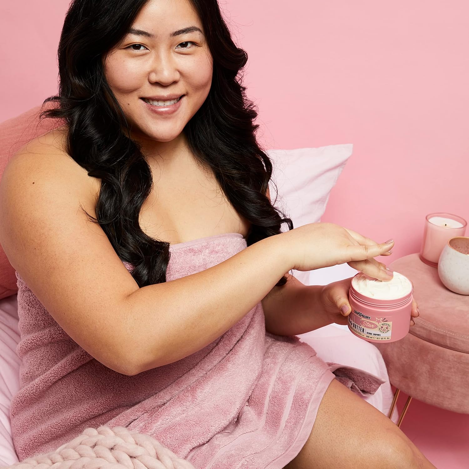 Soap & Glory Smoothie Star Body Butter pink jar, moisturising cream