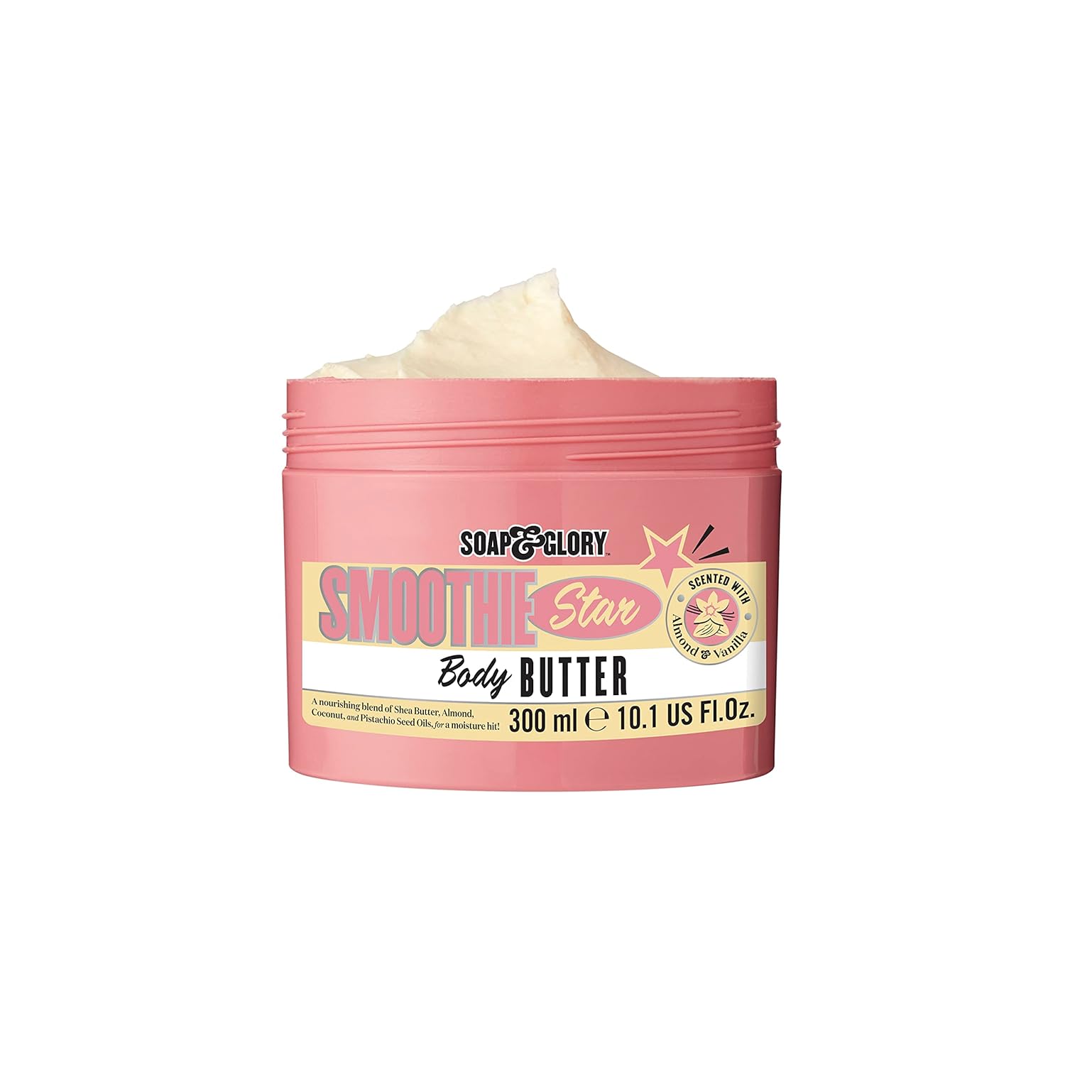 Soap & Glory Smoothie Star Body Butter, 300ml pink jar with cream texture