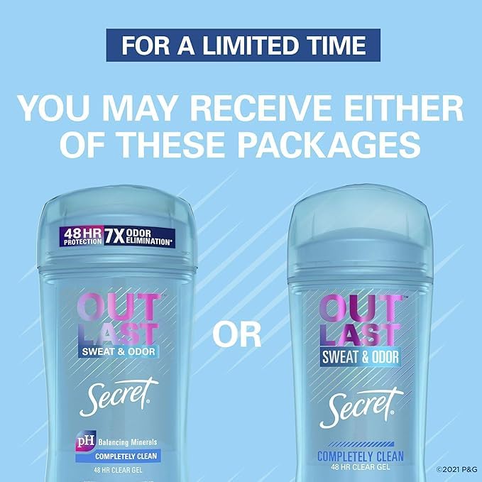 Secret Outlast clear gel antiperspirant deodorant Completely Clean scent 48 hour protection