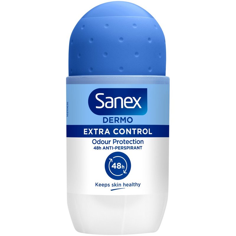 Sanex Dermo Extra Control roll-on antiperspirant deodorant 50ml blue white bottle