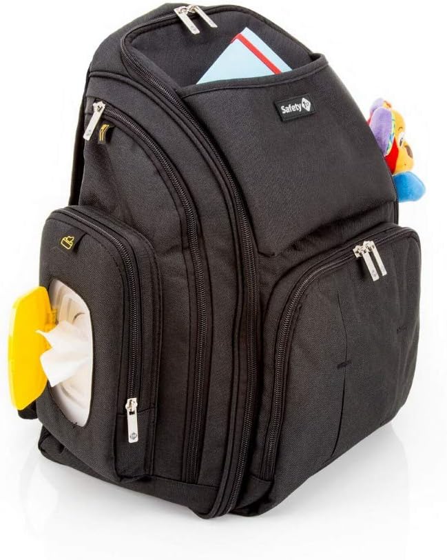 Safety 1st black backpack changer with multiple pockets and compartments