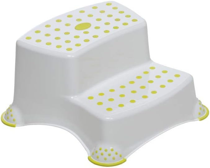 Safety 1st white and yellow double step stool with non-slip treads