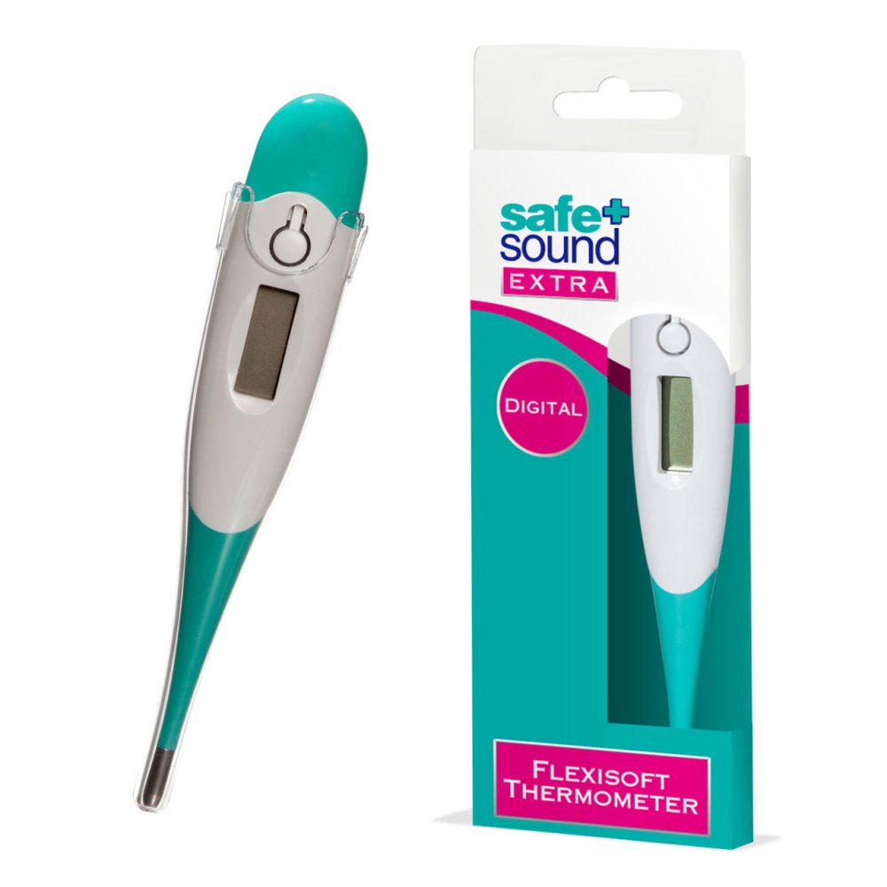 Safe & Sound Flexisoft digital thermometer with teal and white design