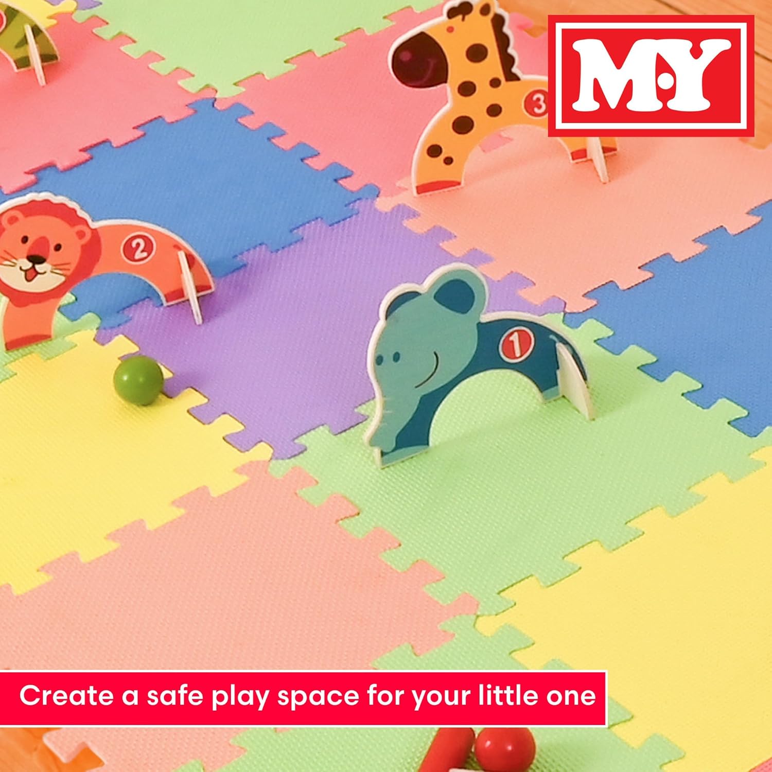 M.Y Royal Court interlocking EVA foam playmats, 9-piece set with animal designs