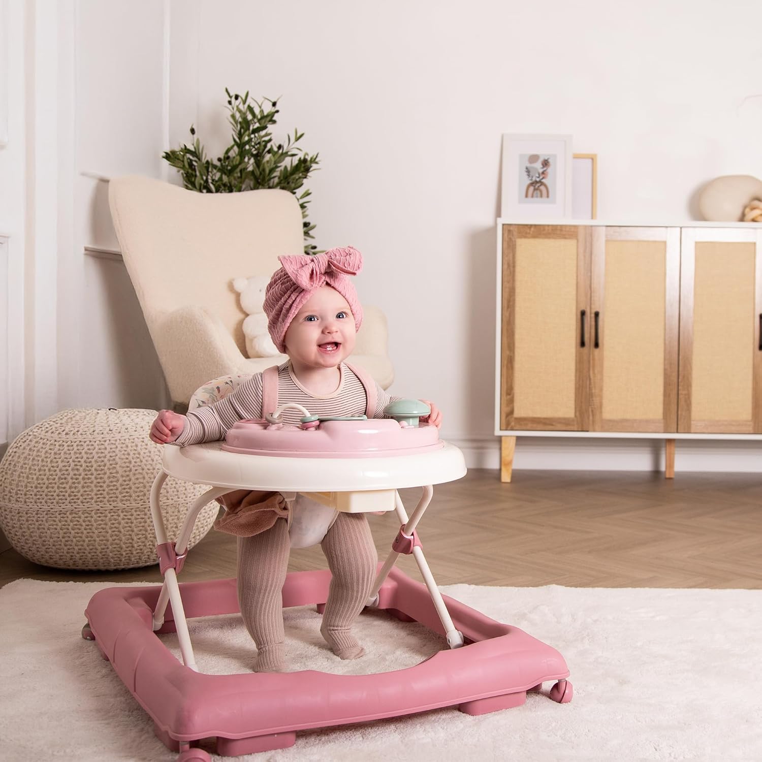 Red Kite Baby Go Round Jive boy baby walker with pink and white frame