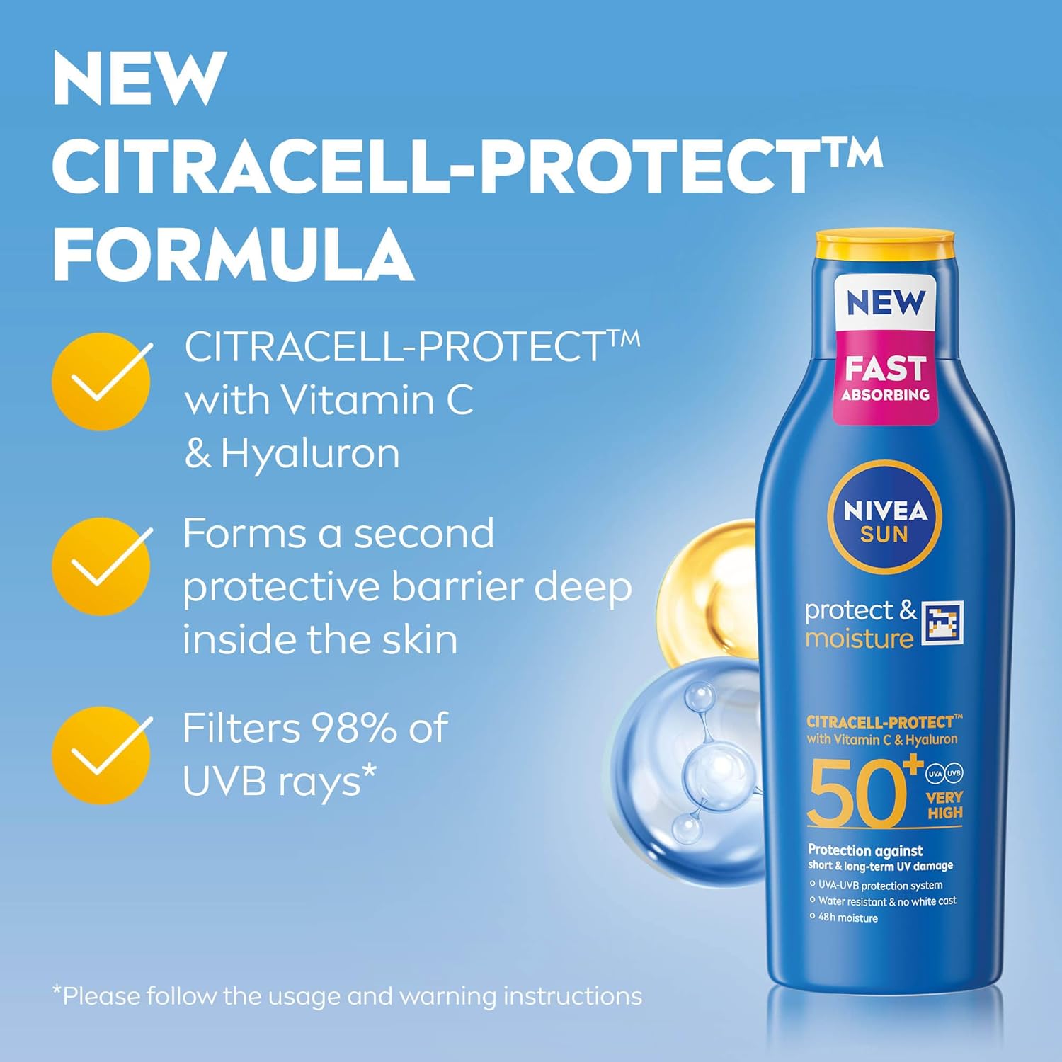 NIVEA SUN Protect & Moisture sun cream lotion SPF 50+ 200ml bottle