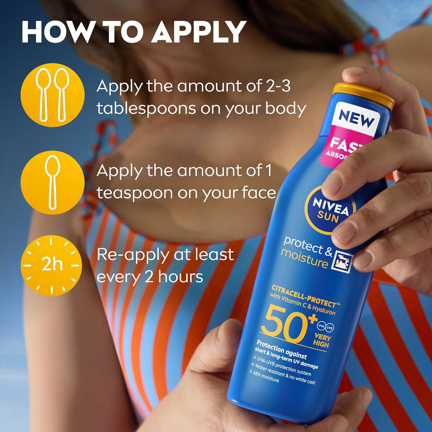NIVEA SUN Protect & Moisture sun cream lotion SPF 50+ 200ml bottle