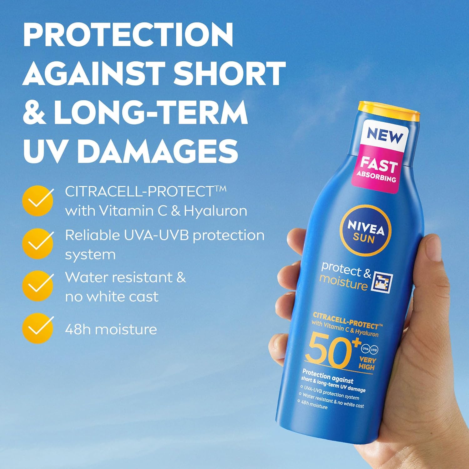 NIVEA SUN Protect & Moisture sun cream lotion SPF 50+ 200ml blue bottle