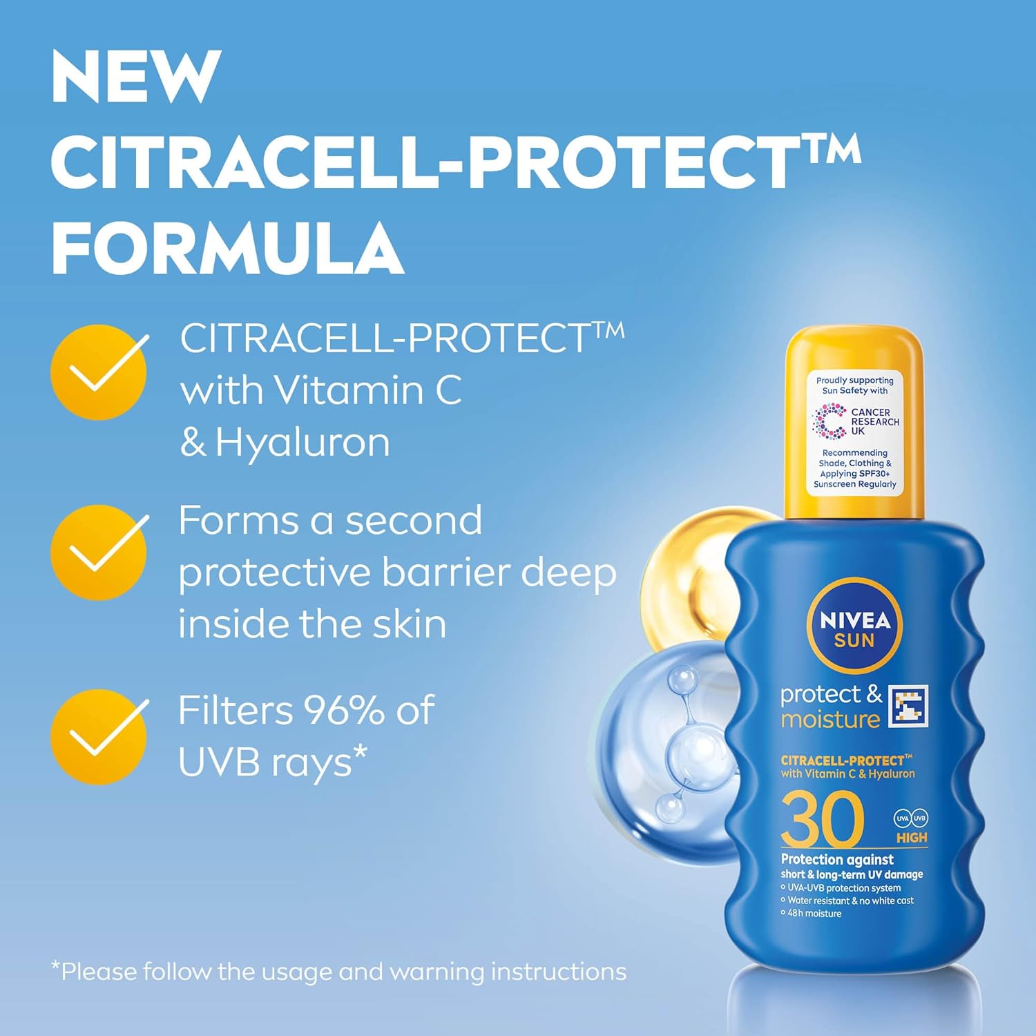 NIVEA Sun Protect & Moisture sun spray SPF 30, 200ml blue bottle