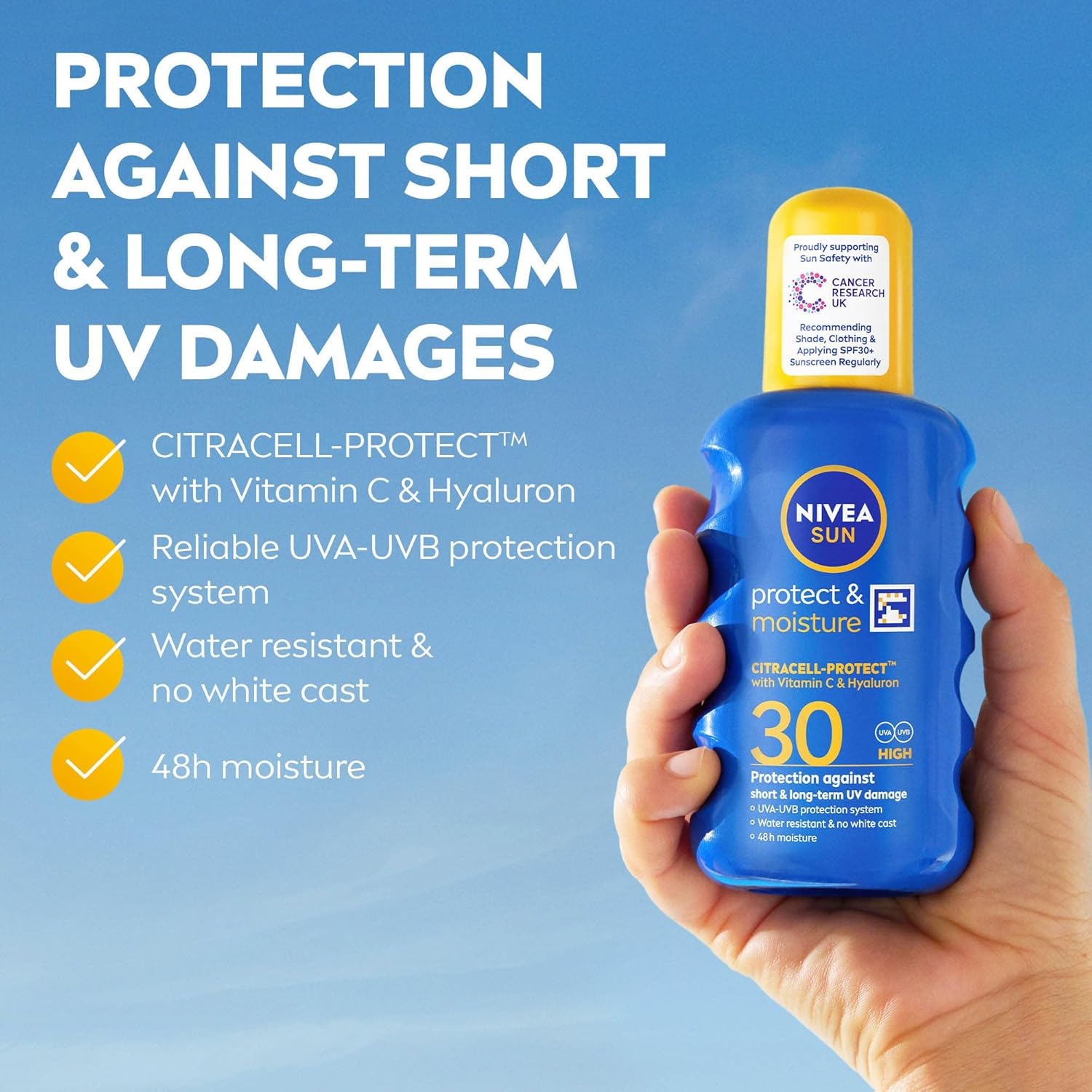 NIVEA Sun Protect & Moisture SPF 30 sun spray 200ml blue bottle