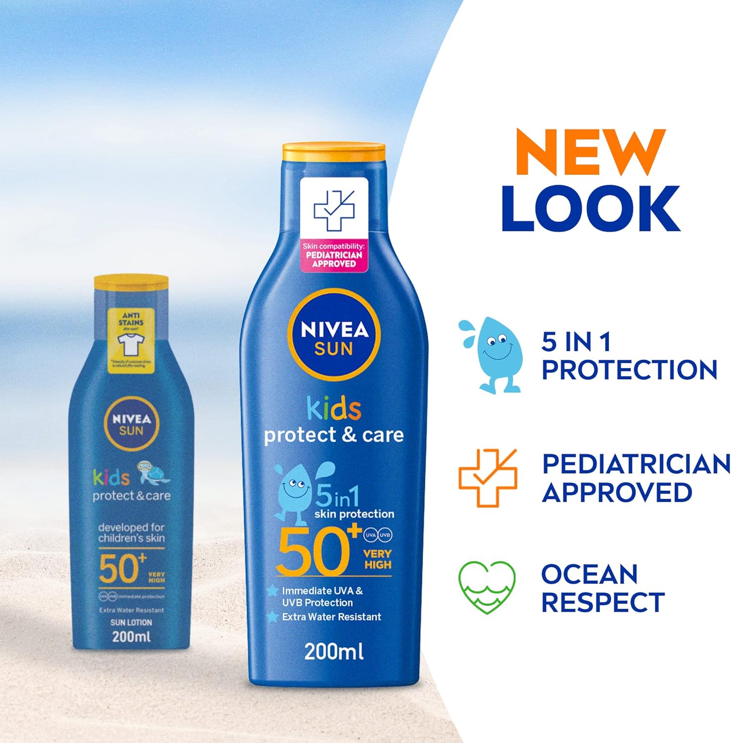 NIVEA SUN Kids Protect & Care Lotion SPF 50+ 200ml blue bottle