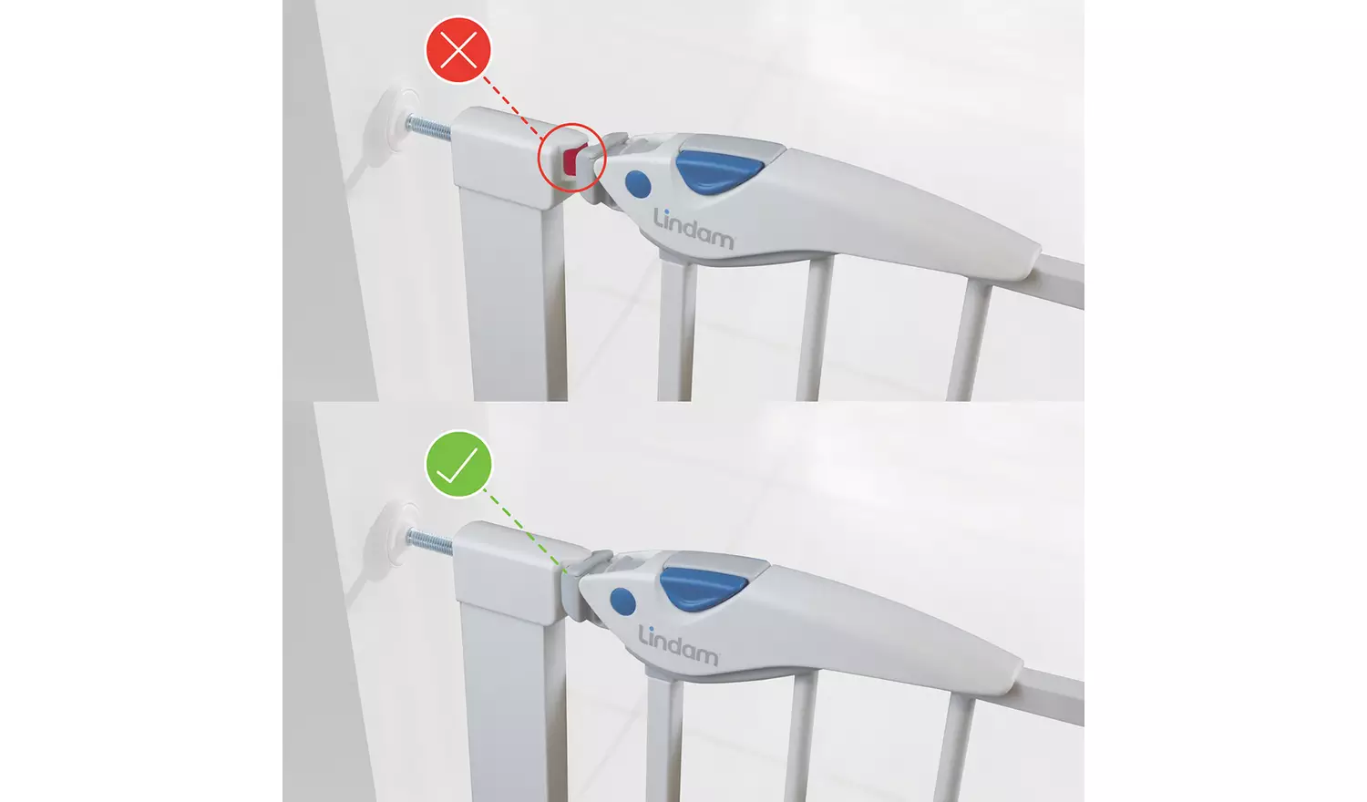 Lindam Easy Fit Extra Tall Safety Gate white with blue details instruction