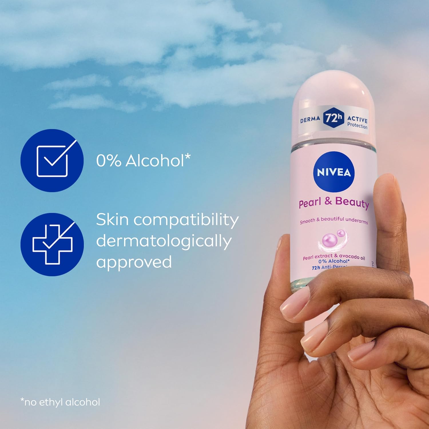 Nivea Pearl & Beauty 50ml anti-perspirant roll-on deodorant white bottle