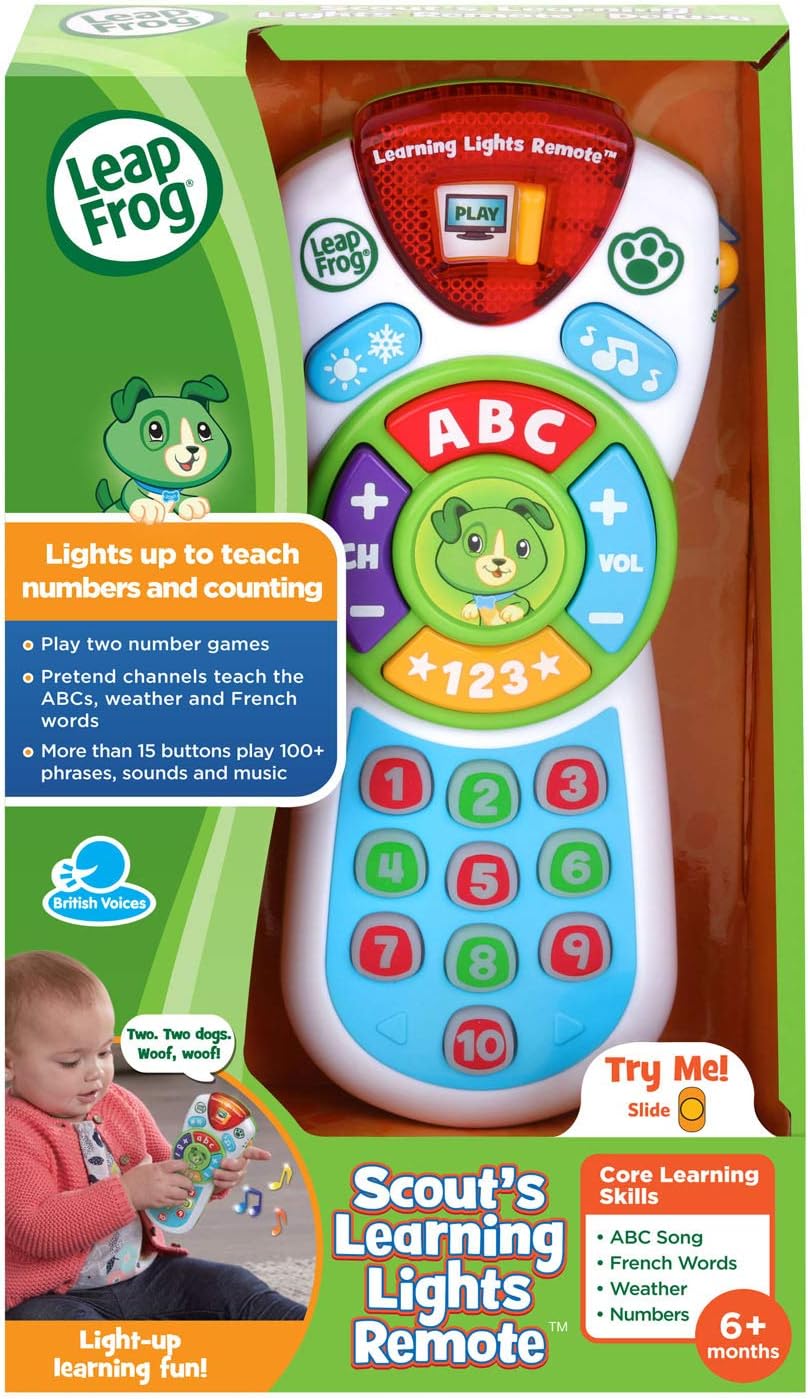 Leap Frog Learning Lights Remote with red top and blue number pad controls