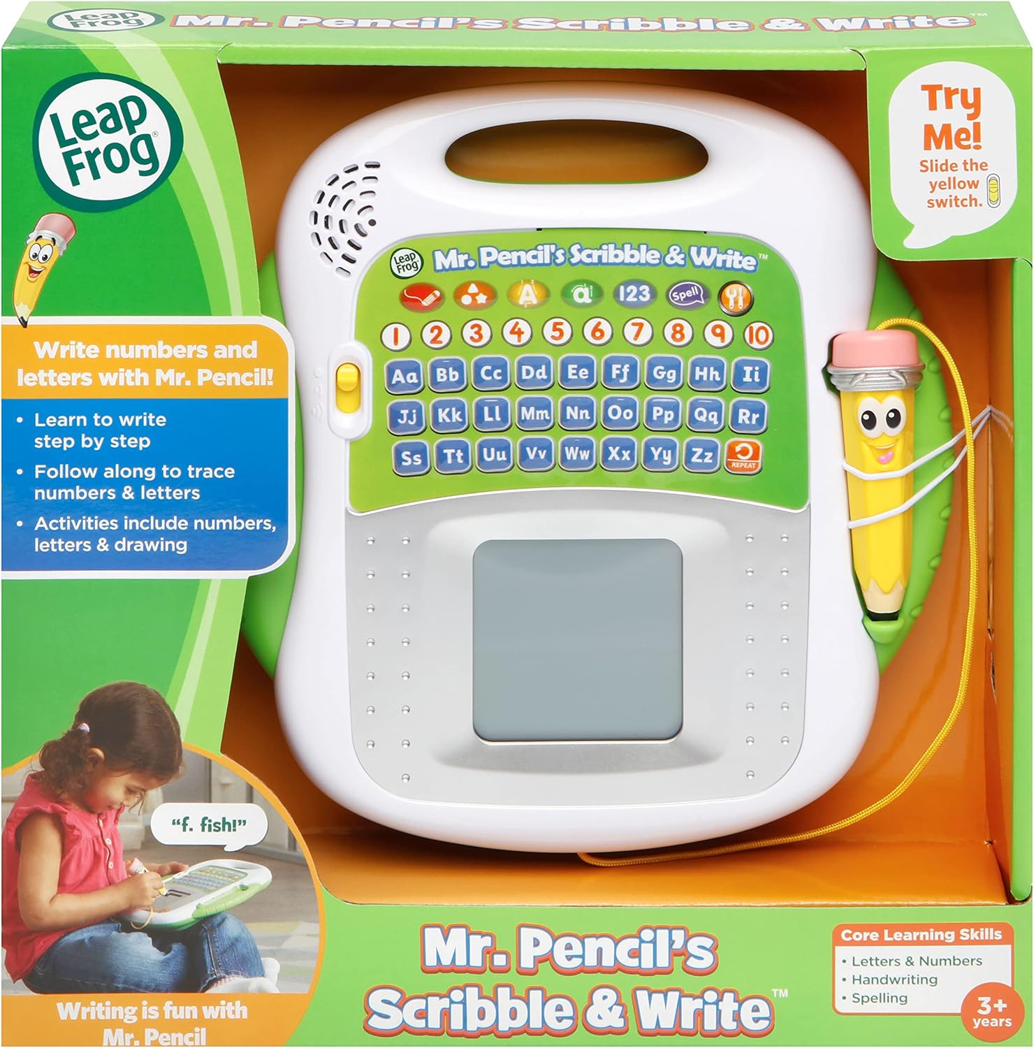 Leap Frog Mr. Pencil's Scribble & Write learning tablet with yellow stylus pen