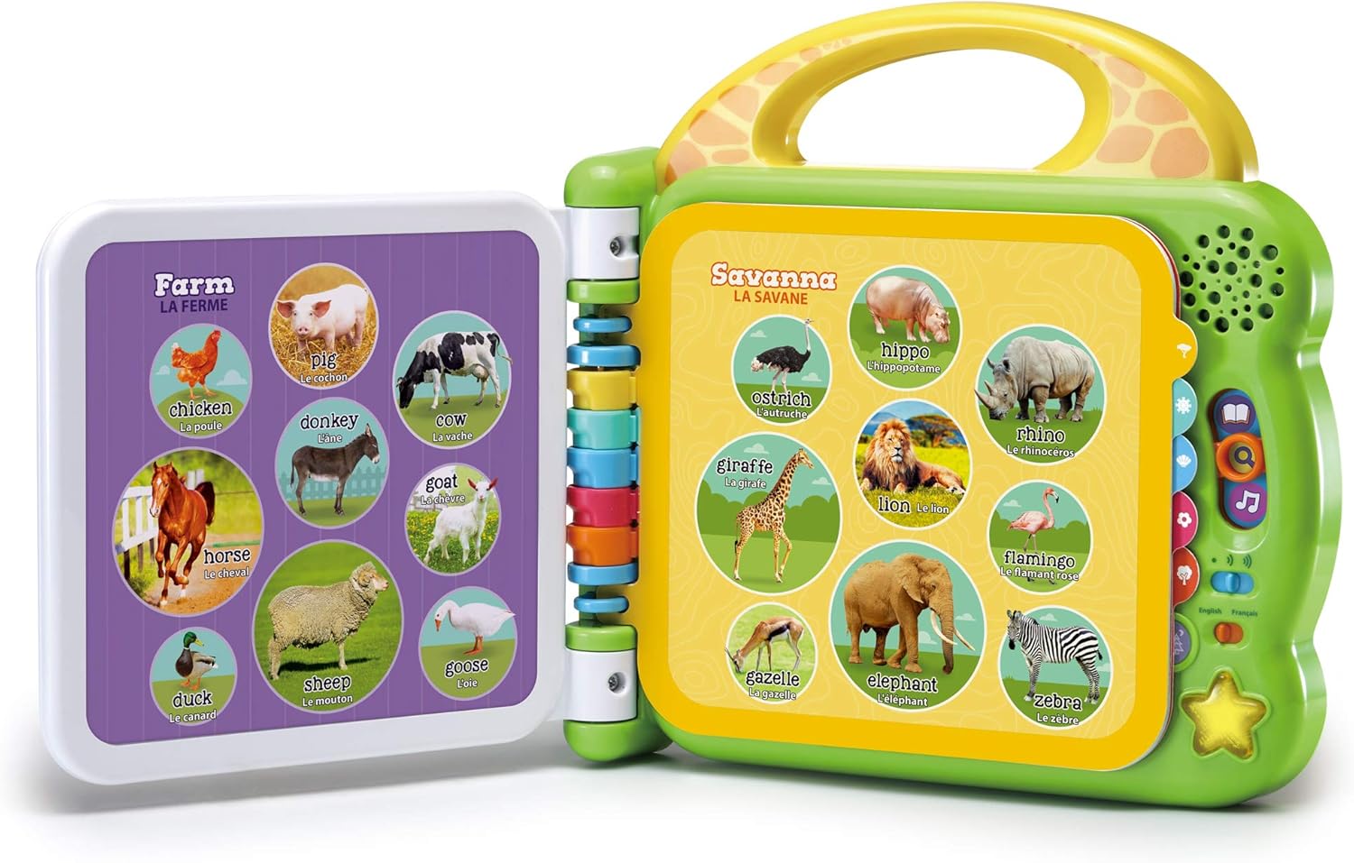LeapFrog 100 Animals Book interactive learning device with farm and savanna pages