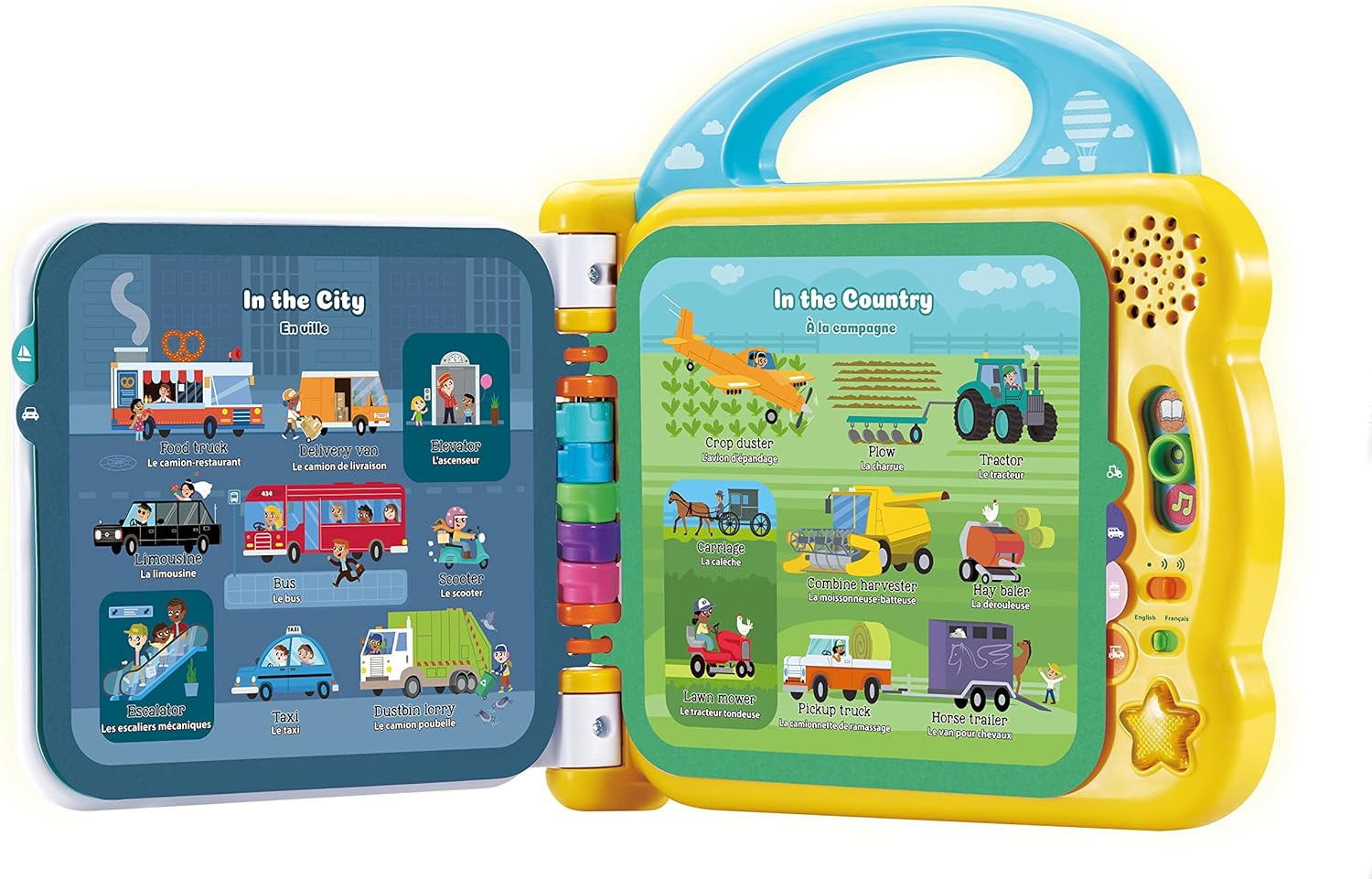 LeapFrog 100 Things That Go interactive learning book with blue and green pages