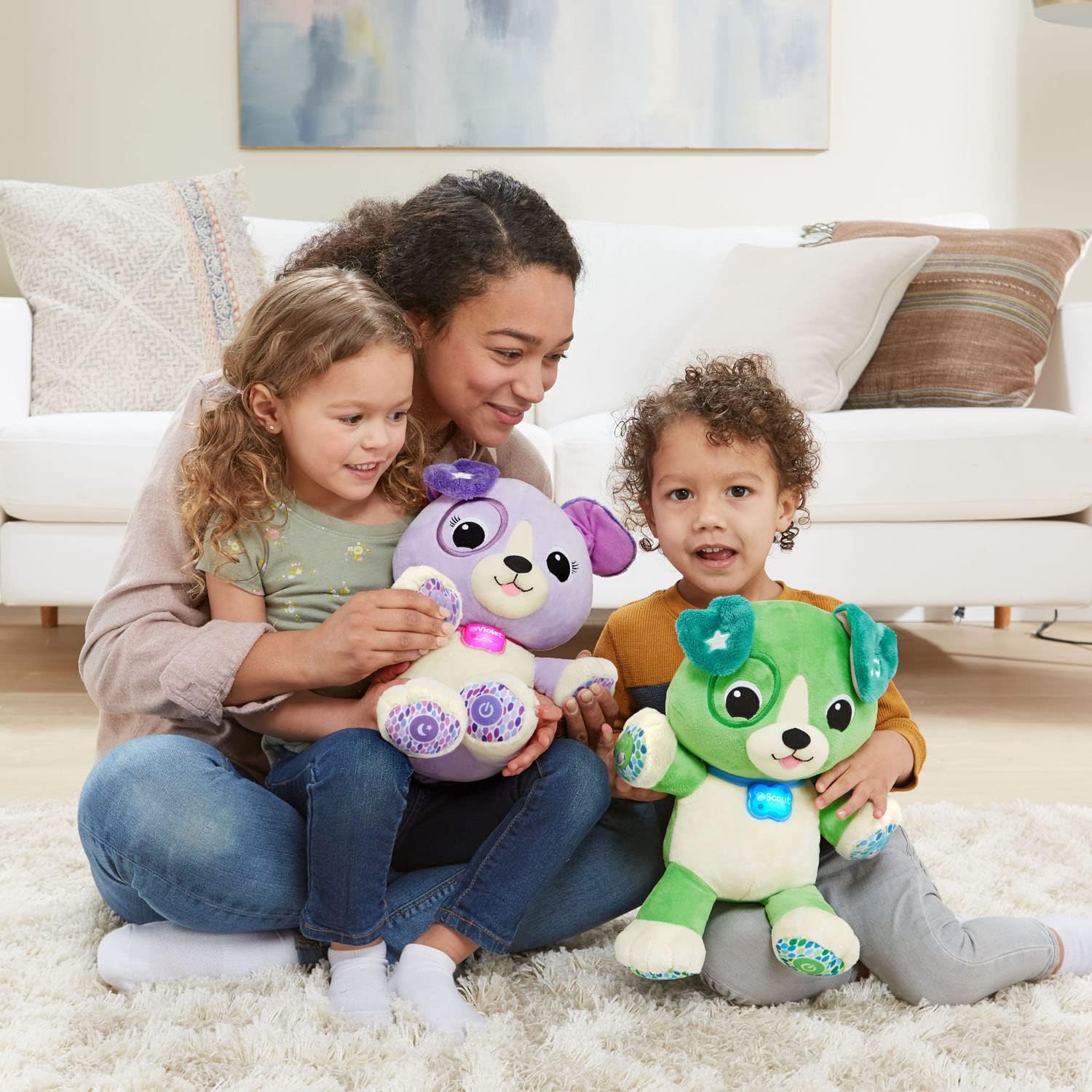 LeapFrog My Pal Scout soft toy in green and purple variants with interactive features