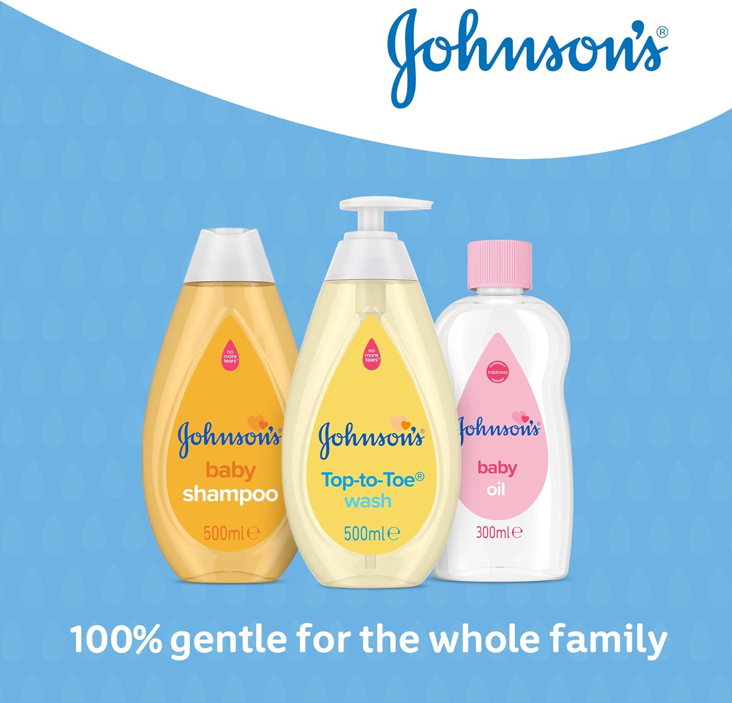 Johnson's Baby Top-to-Toe Wash 500ml pale yellow bottle with pump dispenser