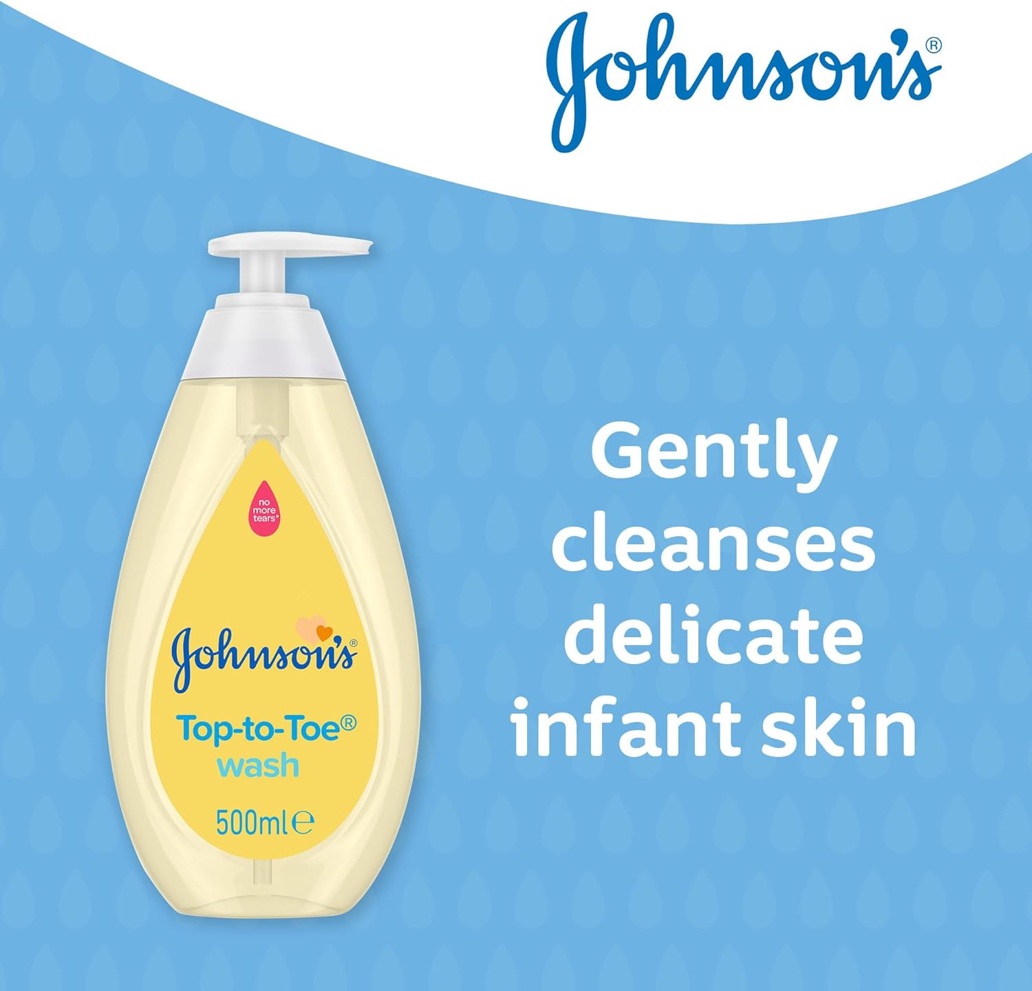 Johnson's Top-to-Toe Wash 500ml pale yellow baby wash with pump dispenser