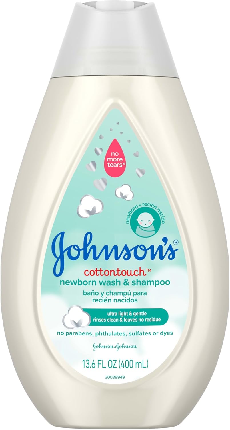 Johnson's CottonTouch newborn wash and shampoo 400ml bottle with tear-free formula