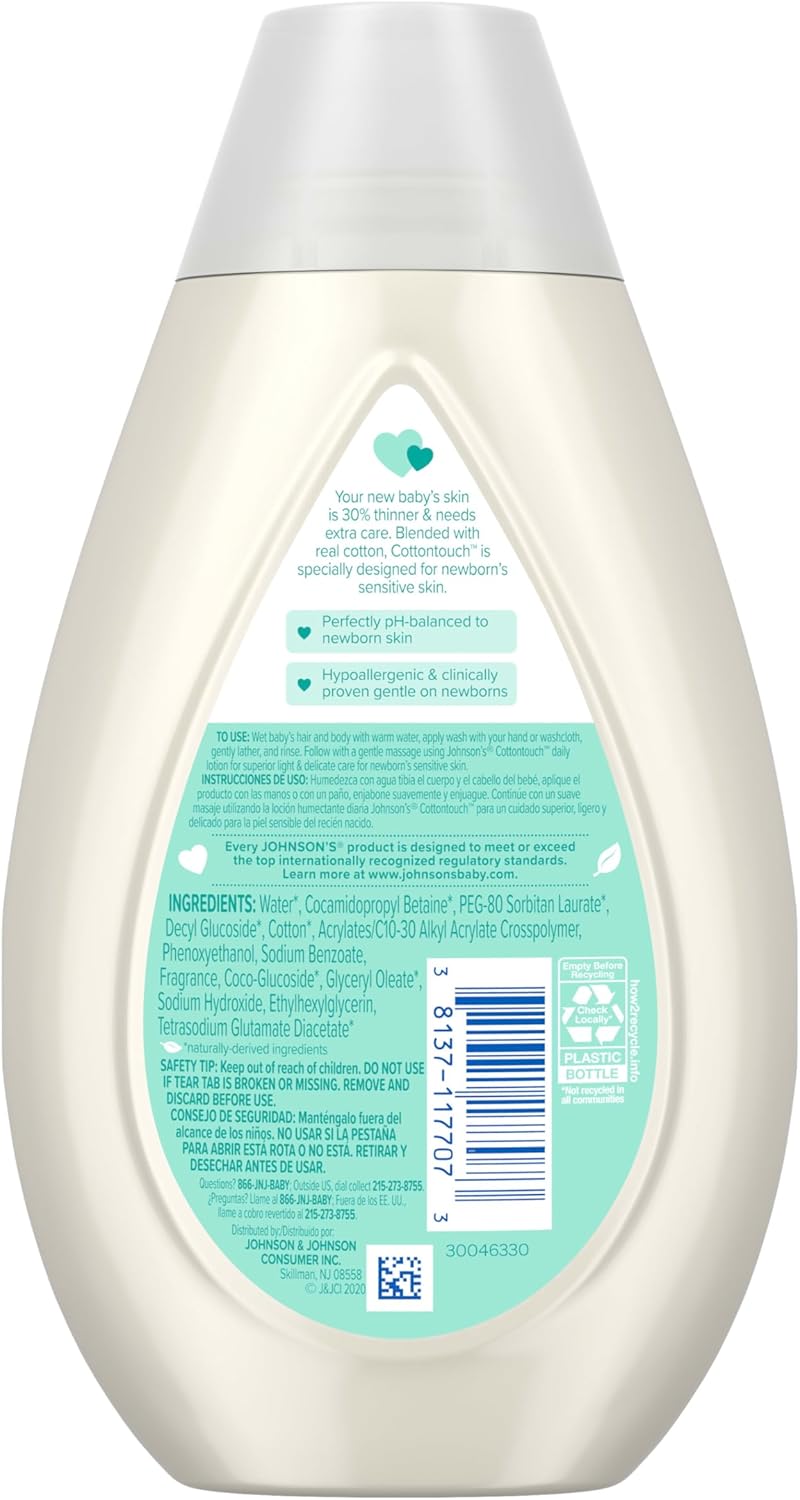 Johnson's Baby CottonTouch Newborn Wash and Shampoo 400ml bottle with white cap