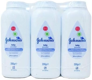 Johnson's Baby Powder 200g pack of three white talc bottles