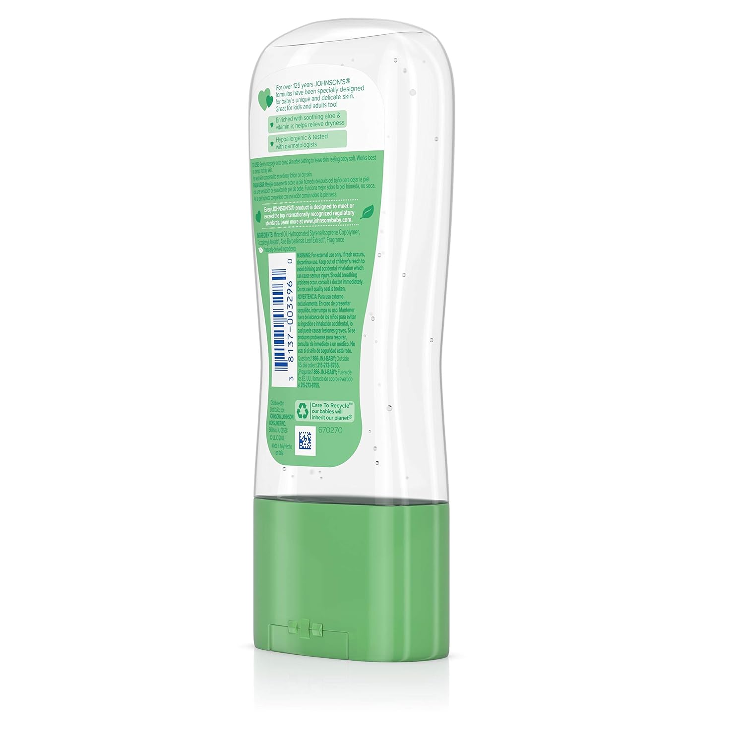 Johnson's Baby Oil Gel with Aloe Vera and Vitamin E moisturiser bottle