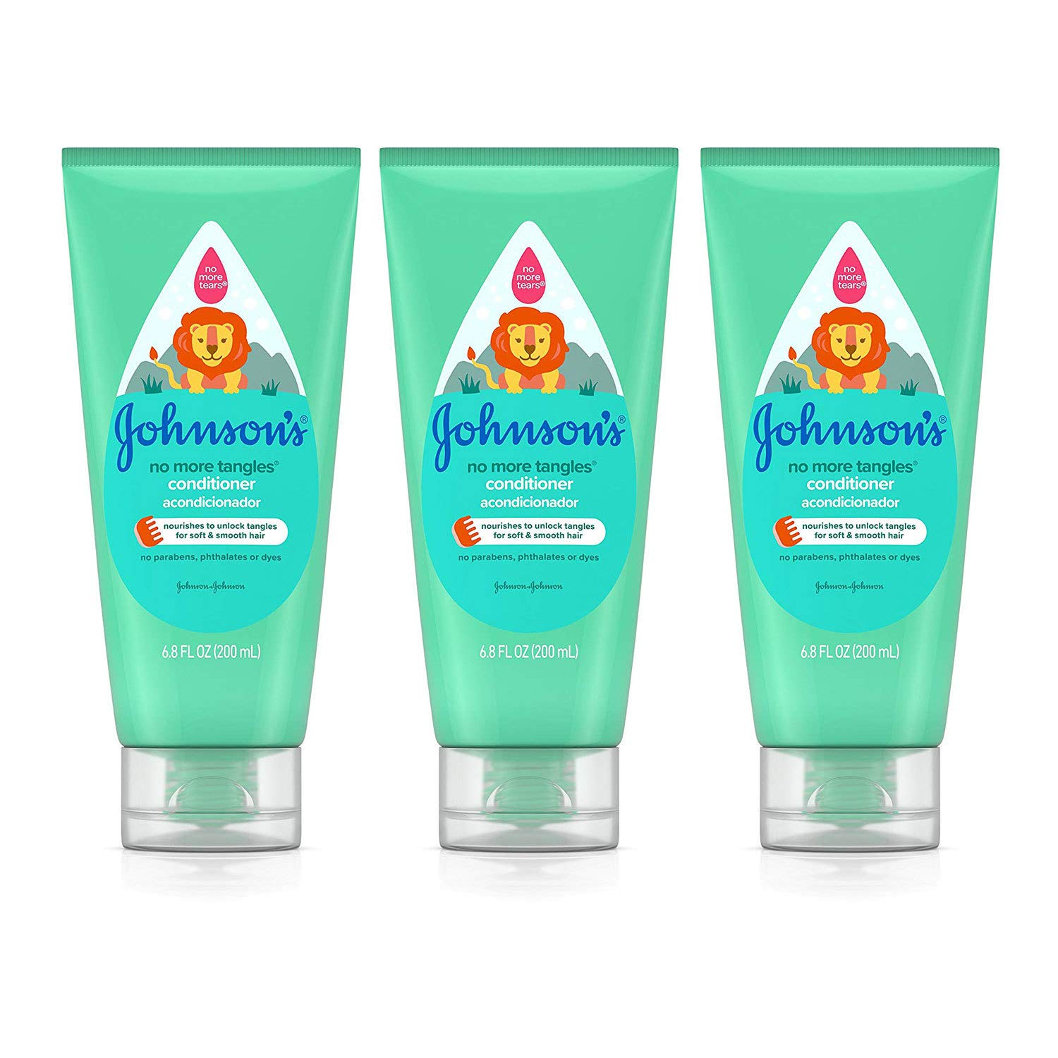 Johnson's No More Tangles kids detangling conditioner 200ml green bottles three pack