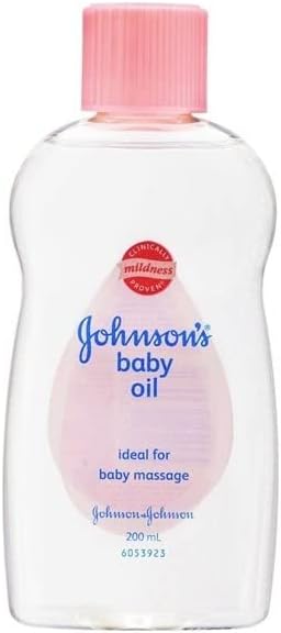 Johnson's Baby Oil 200ml clear bottle with pink cap