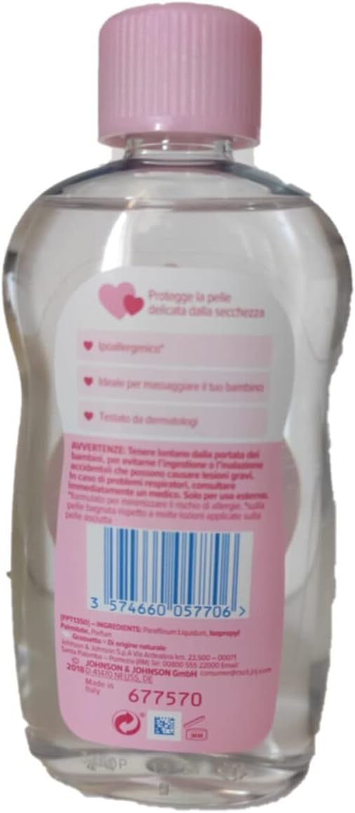 Johnson's Baby Oil 300ml clear bottle with pink cap