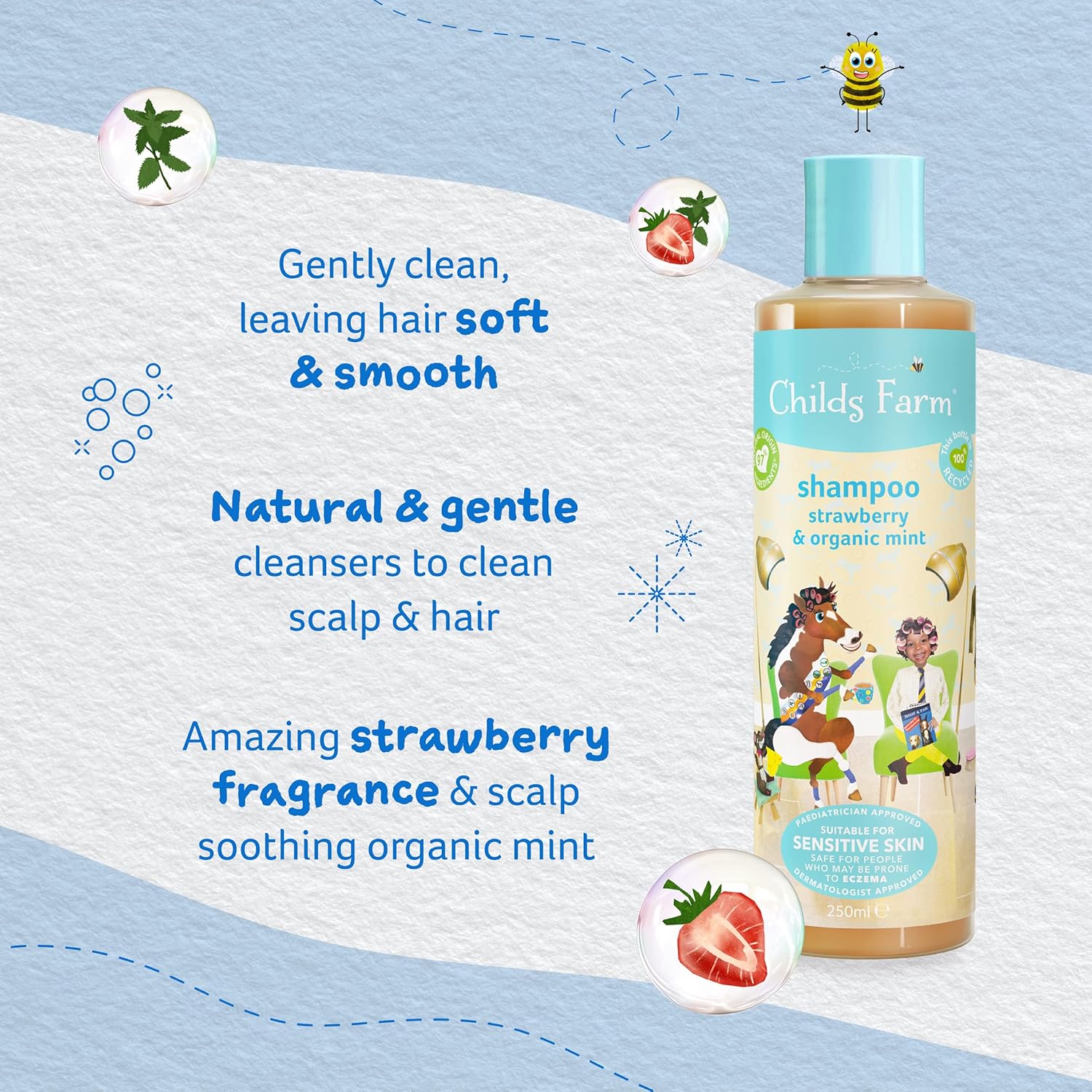 Childs Farm Strawberry & Organic Mint Shampoo 500ml bottle with turquoise cap