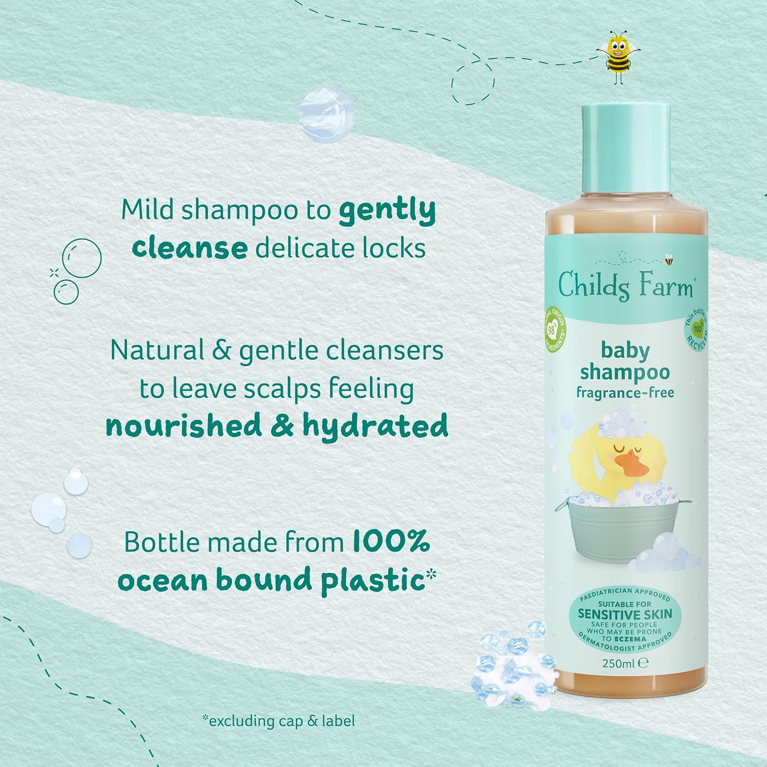 Childs Farm unfragranced baby shampoo 250ml with turquoise cap bottle