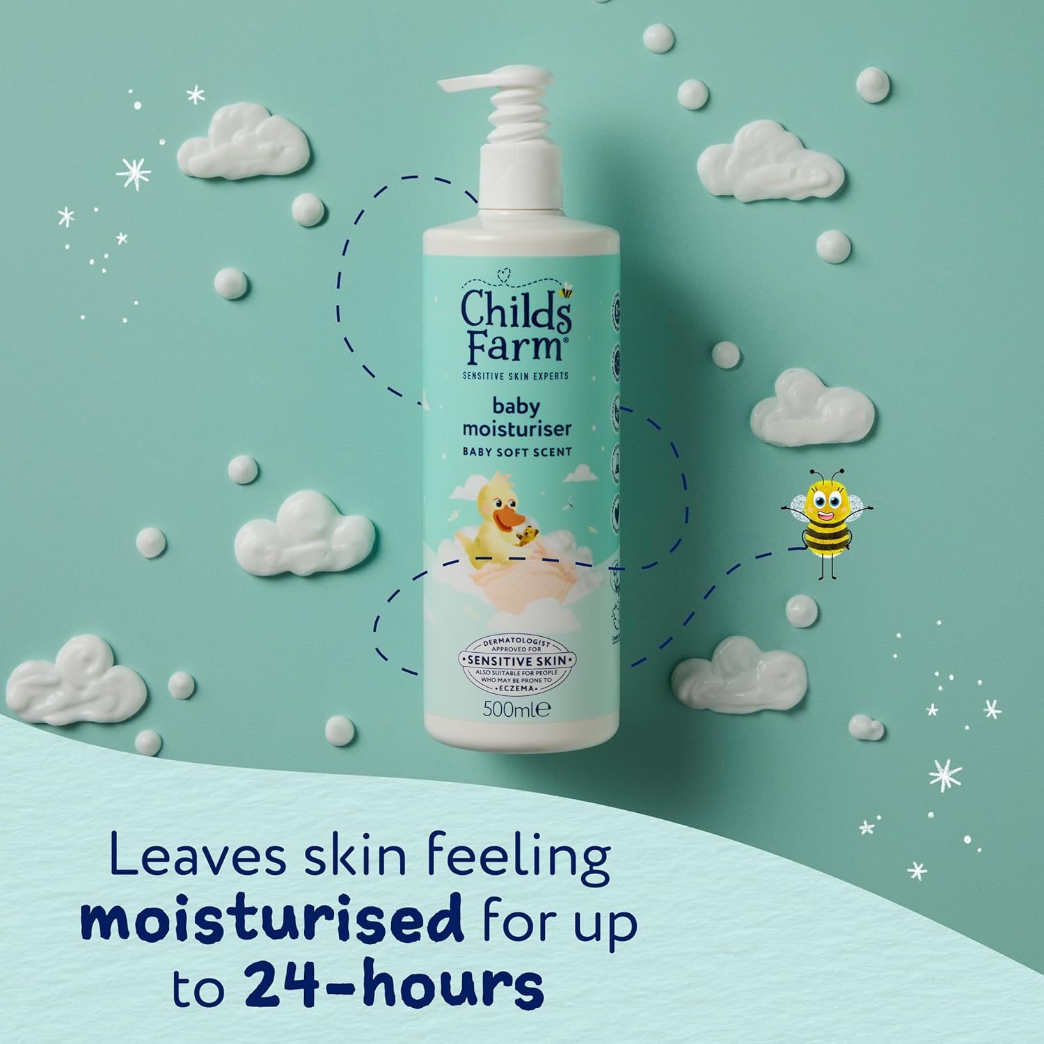 Child's Farm baby moisturiser unfragranced 500ml pump bottle turquoise