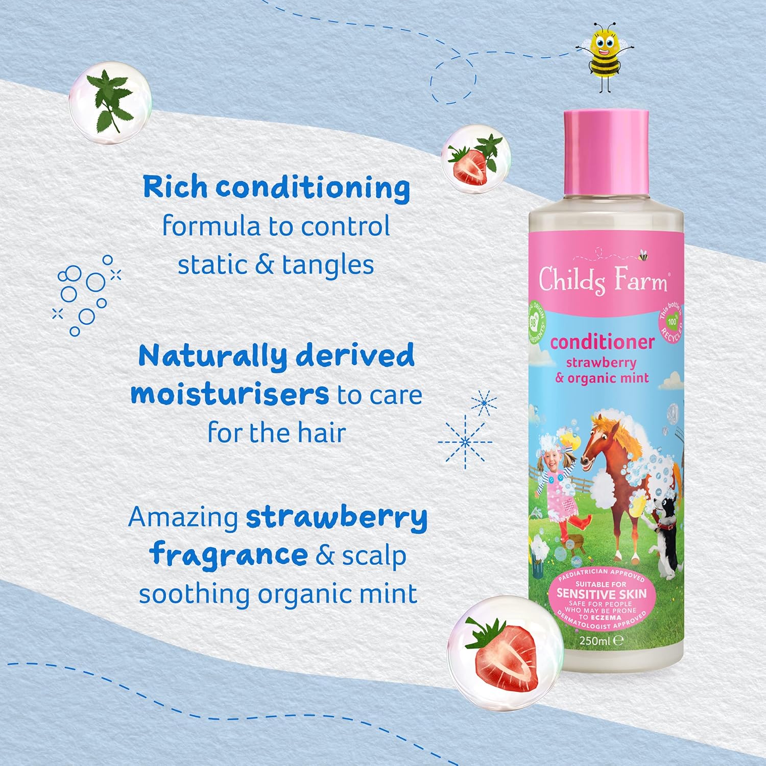 Childs Farm Strawberry & Organic Mint Conditioner 250ml pink bottle