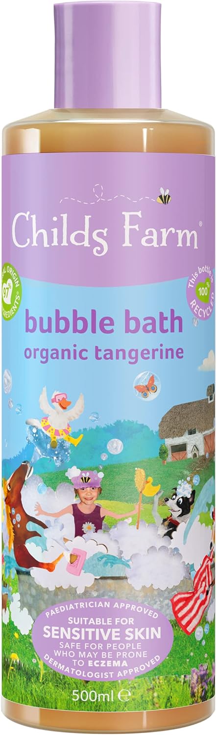 Childs Farm organic tangerine bubble bath 500ml with purple cap