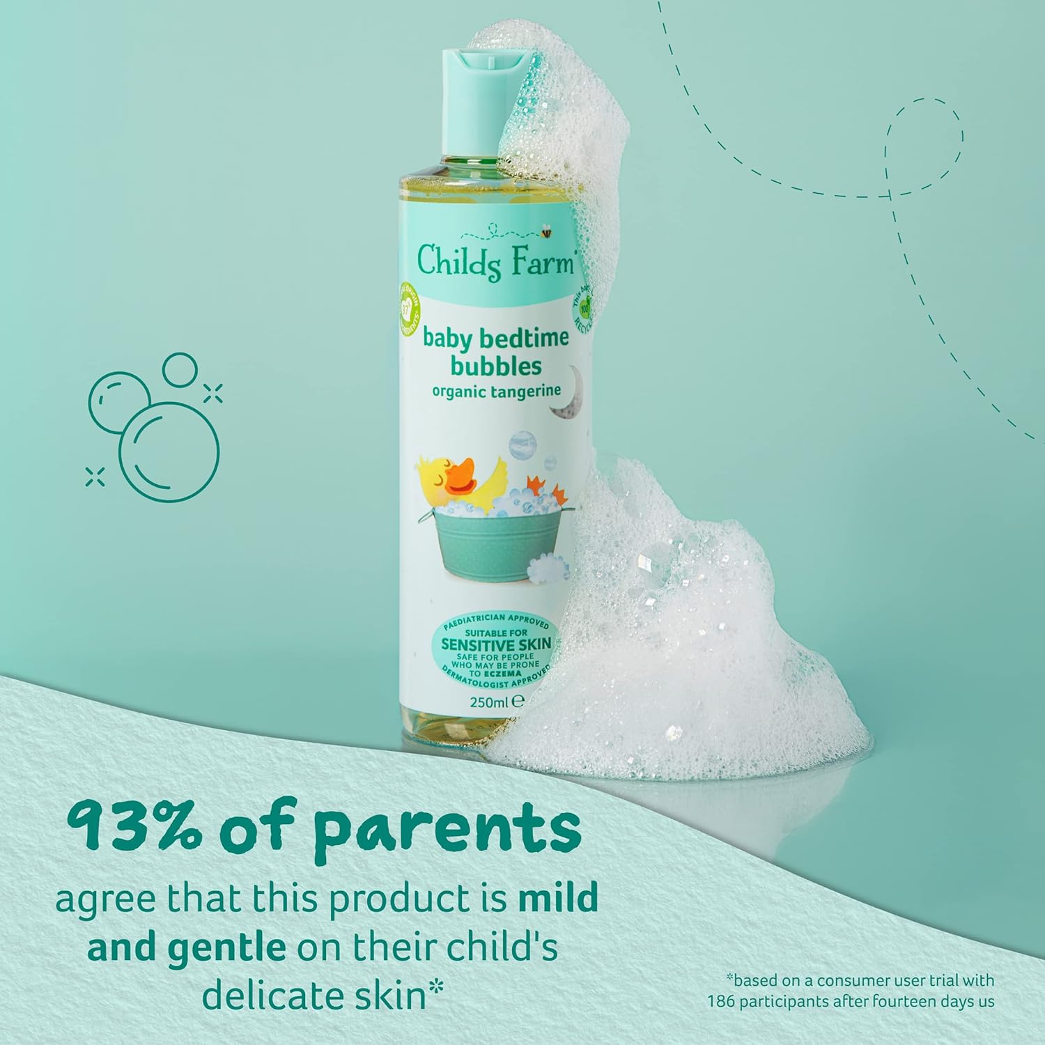 Childs Farm Baby Bedtime Bubbles organic tangerine 250ml bottle with pump dispenser