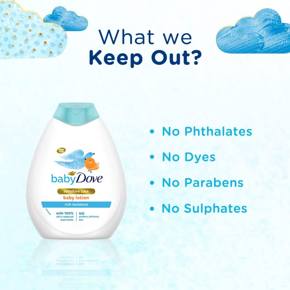 Baby Dove Rich Moisture Lotion 400ml white bottle with blue cap