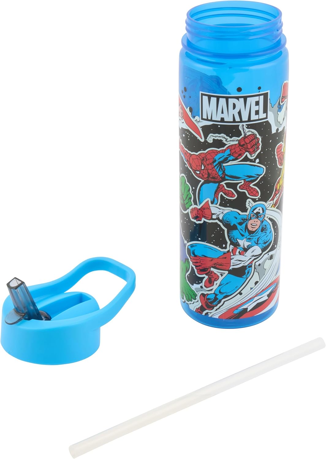Avengers Classic blue 600ml water bottle with spout and straw