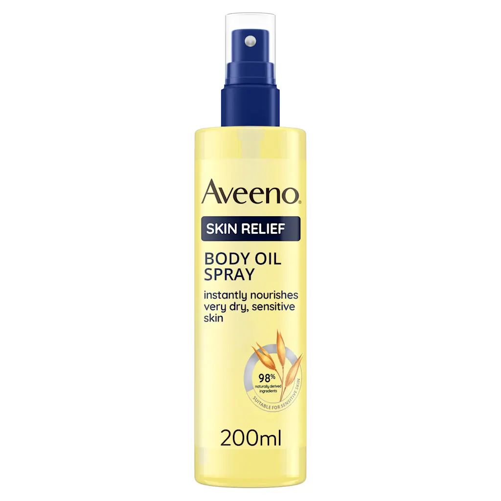 Aveeno Skin Relief Body Oil Spray 200ml yellow bottle with blue pump