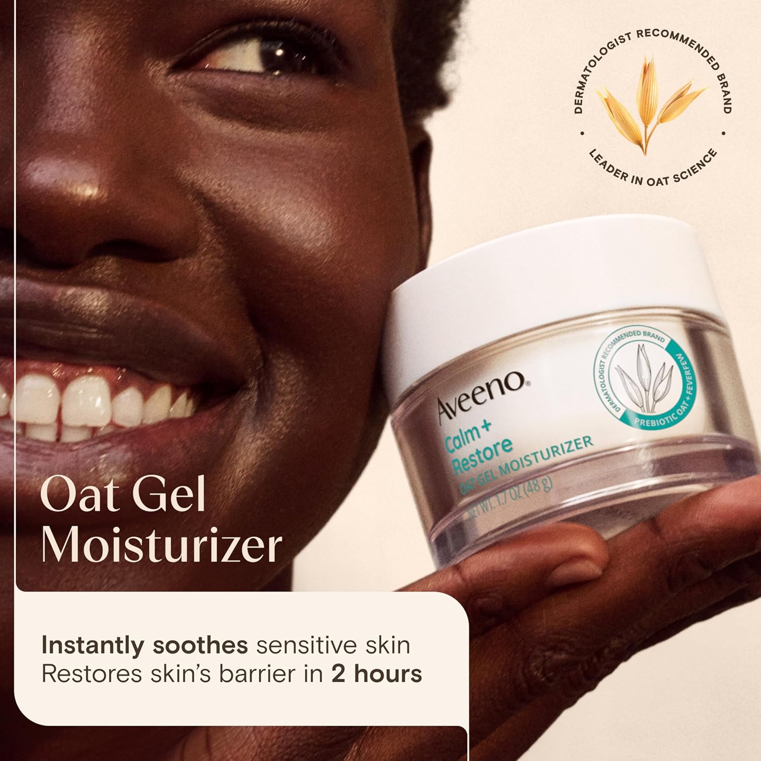 Aveeno Calm Restore Oat Gel Moisturizer 48g jar for sensitive skin