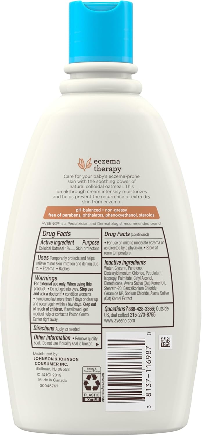 Aveeno Baby Eczema Therapy Moisturising Cream 354g with blue cap