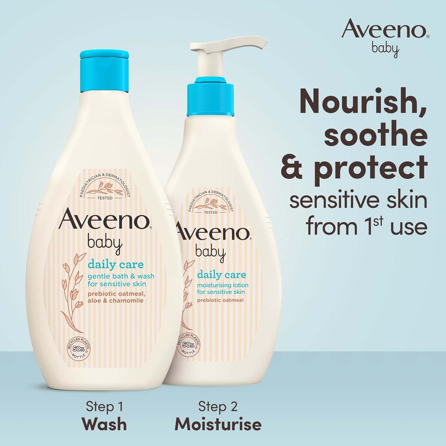 Aveeno Baby Daily Care gentle bath and wash 400ml with blue pump cap