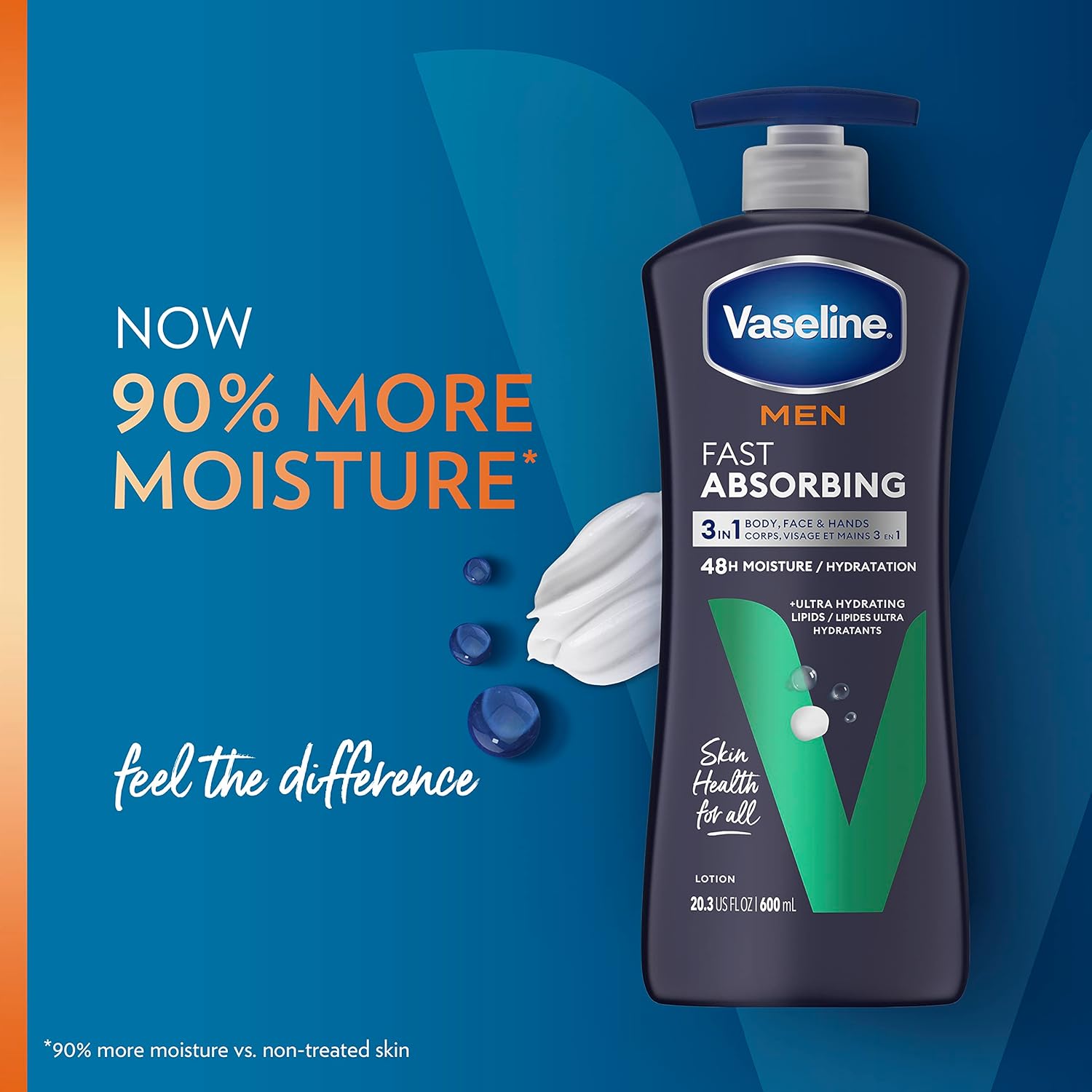 Vaseline Men Fast Absorbing body and face lotion 600 ml pump bottle dark blue