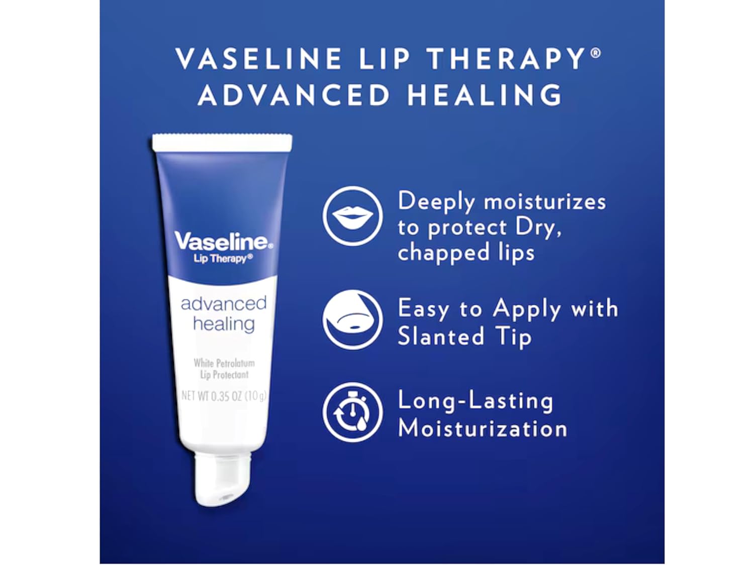 Vaseline Lip Therapy Advanced Healing white lip balm tube with slanted tip
