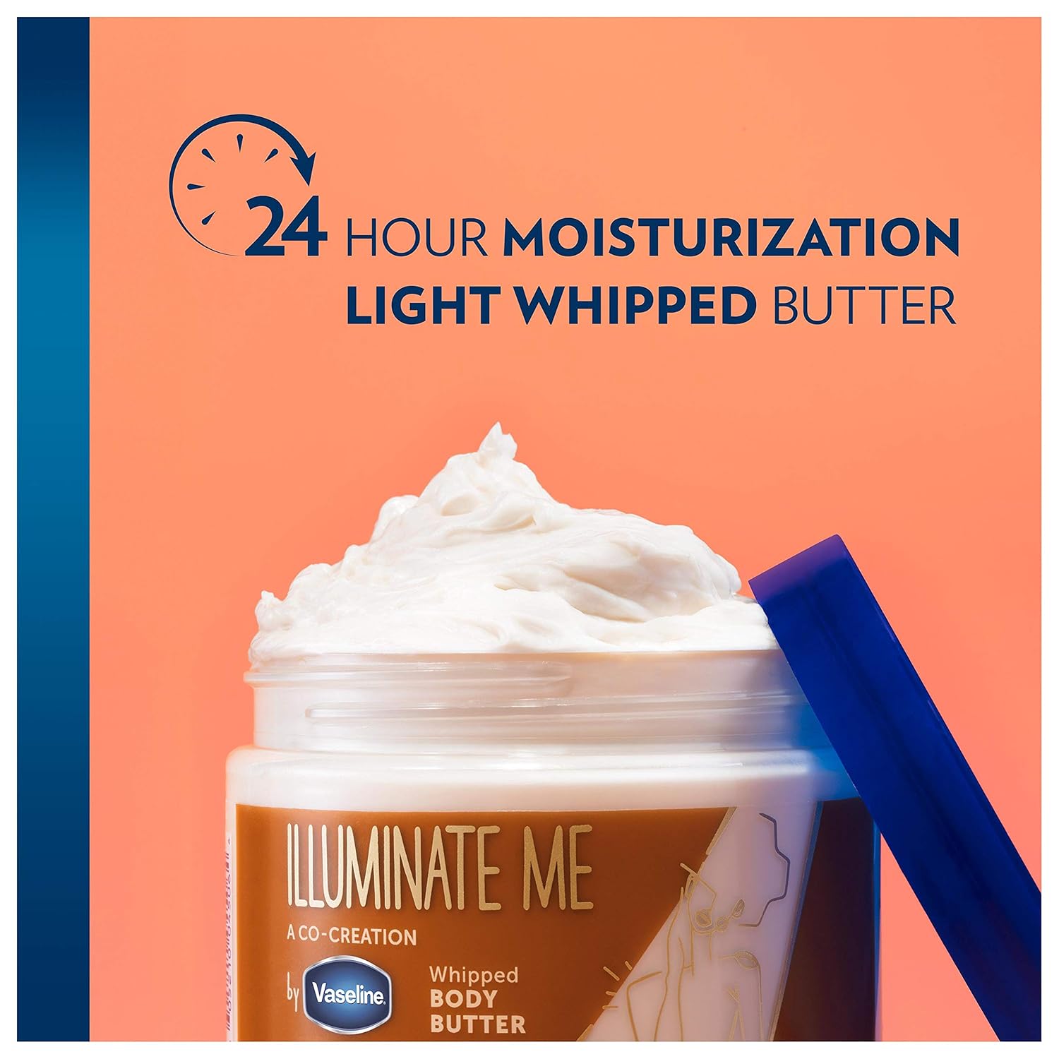 Vaseline Illuminate Me whipped body butter 325ml with light texture and blue lid