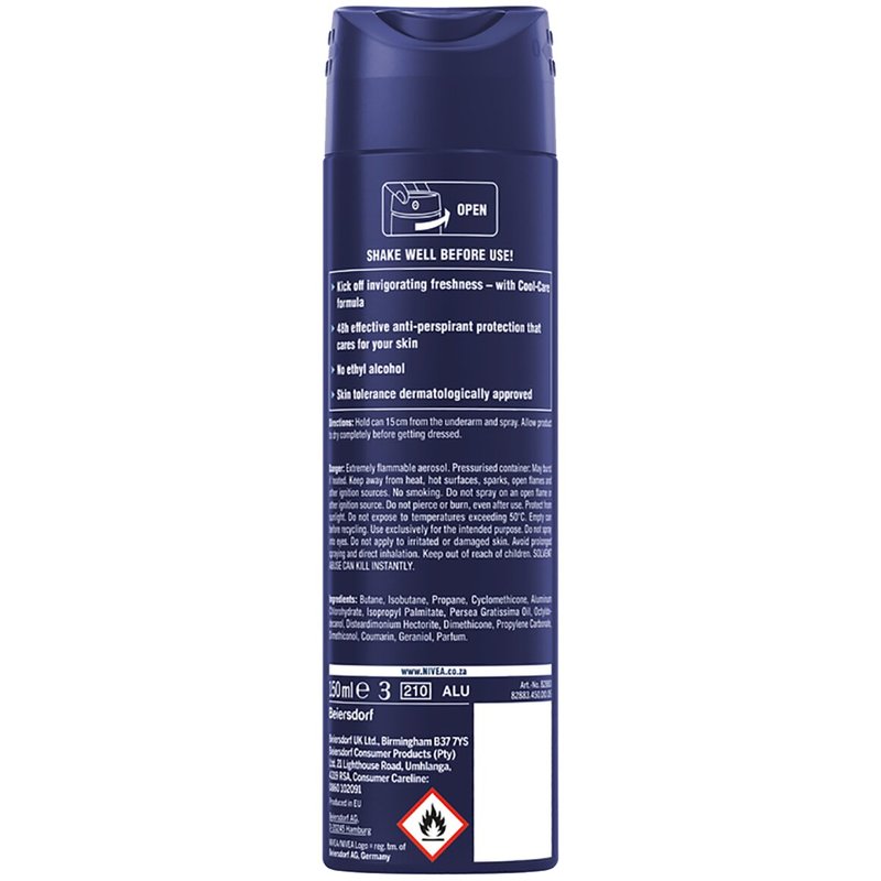 NIVEA Men Cool Kick Anti-Perspirant Deodorant Spray 150ml blue can