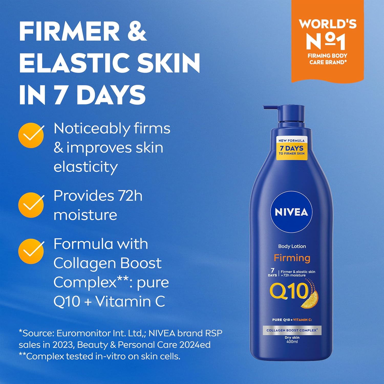 NIVEA Q10 Firming Rich Body Lotion with Vitamin C, 400ml blue pump bottle