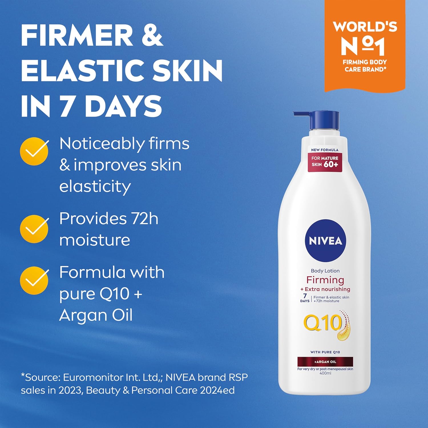 NIVEA Q10 Firming Extra Nourishing Body Lotion with Argan Oil 400ml pump bottle