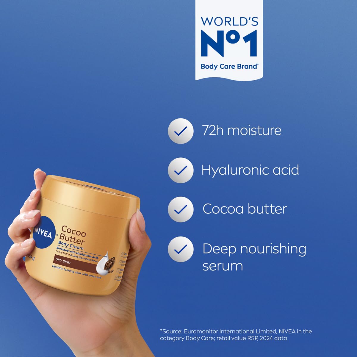 NIVEA Cocoa Butter Body Cream 400ml jar in golden colour